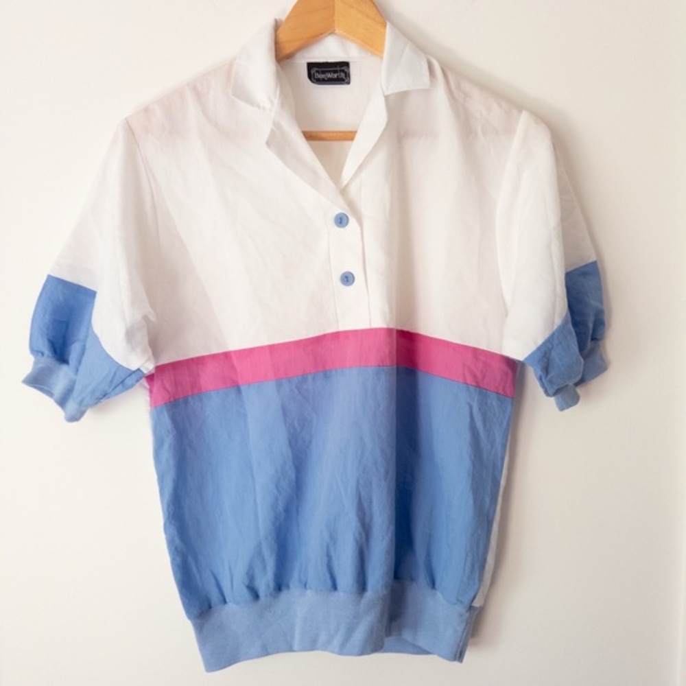 VTG Colorblock‎ Top Womens M 80s 90s Colorful Retro Pastel Dopamine Maximalist